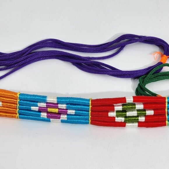 Colorful Round Hand Woven Tribal for Friendship Bow and Arrow Tie Belt Vintage - Picture 3 of 12